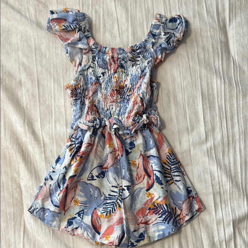 Vince Camuto Blue and Orange Ruffled Smocked Sundress